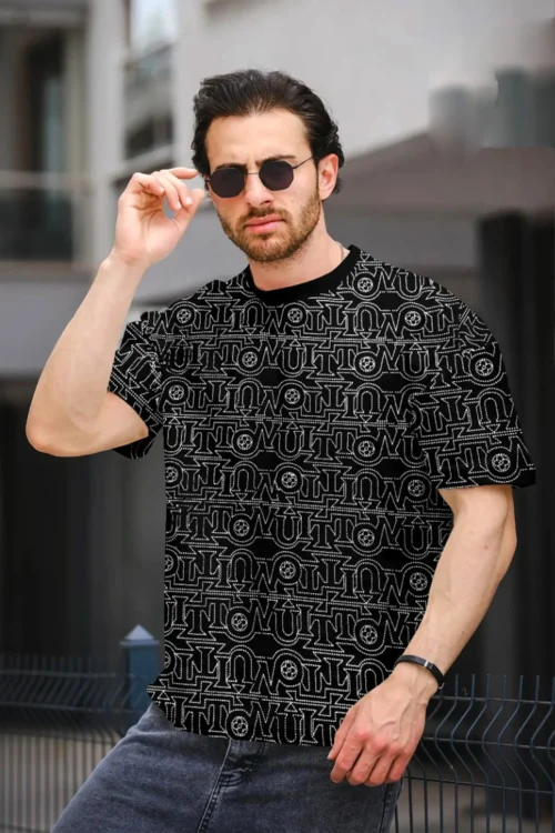 Bold Pattern Printed T-Shirt – Black