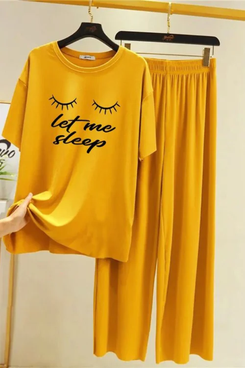 Let me Sleep T-Shirt and Pants Sleep Set – Yellow