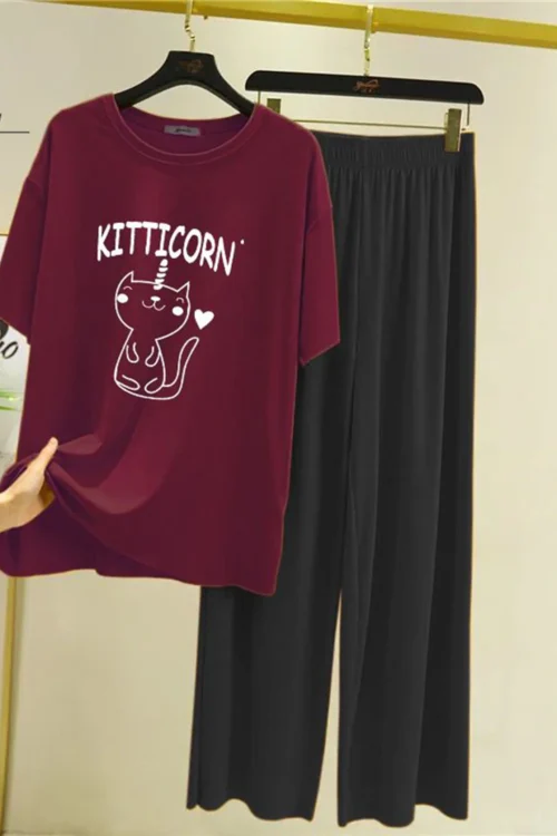 KittiCorn T-Shirt and Black Pants Sleep Set