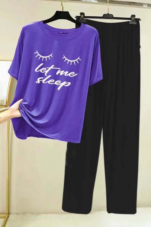 Let Me Sleep T-Shirt and Black Pants Sleep Set